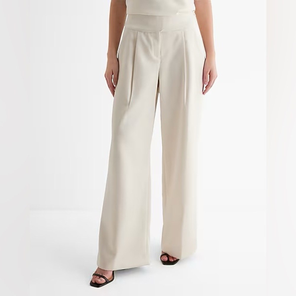 Express Super High Waisted Satin Side Button Belt Wide Leg Pants 6 Long